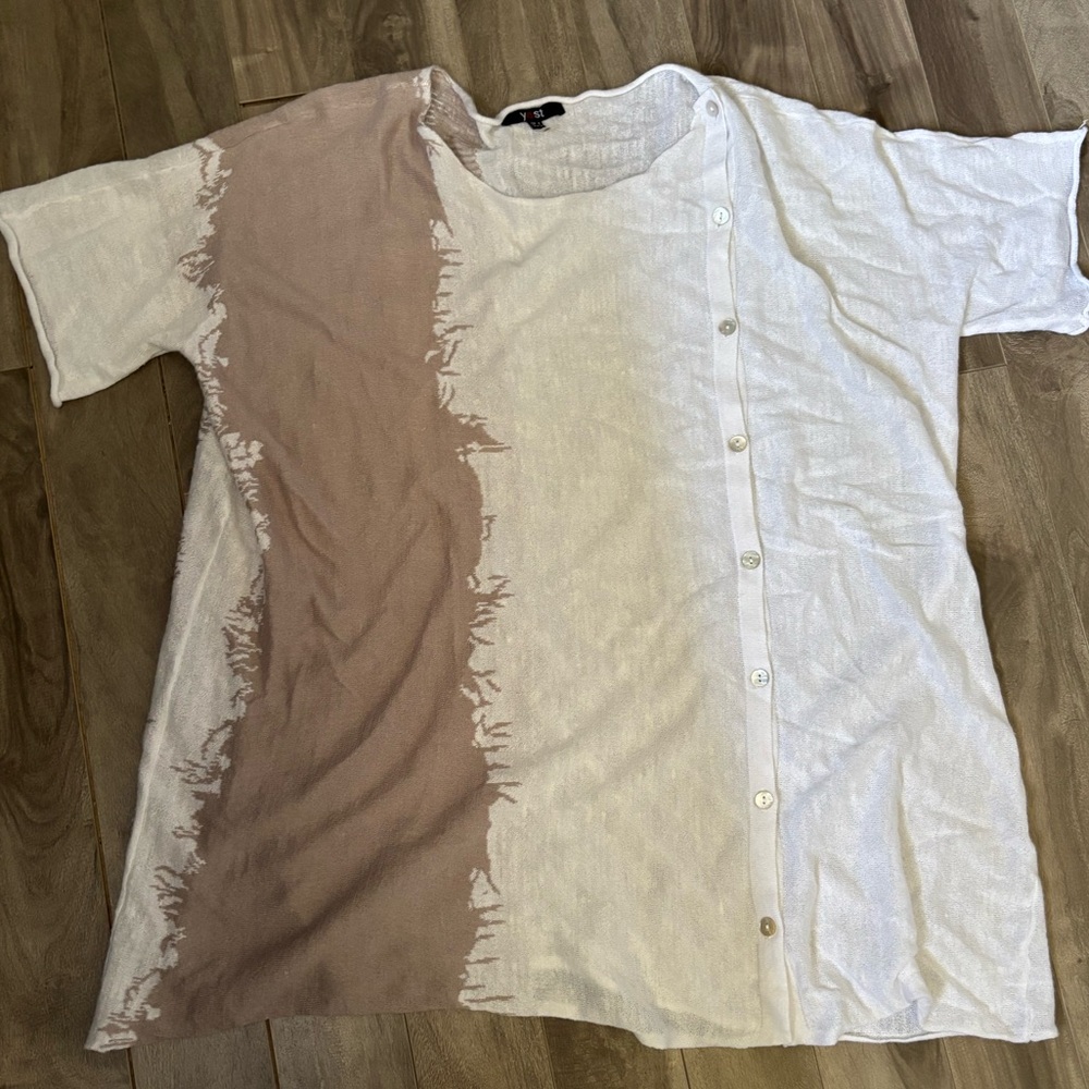 YEST Asymmetrical Oversized Gauzy Knit Button Up Top Size Small 6